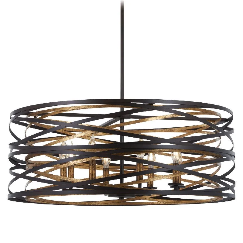 High - Bay LED Industrial Lighting for WarehousesVortic Flow 30 in. 8 Lights Pendant Light Dark Bronze & Gold Finish High - Bay LED Industrial Lighting for WarehousesVortic Flow 30 in. 8 Lights Pendant Light Dark Bronze & Gold Finish