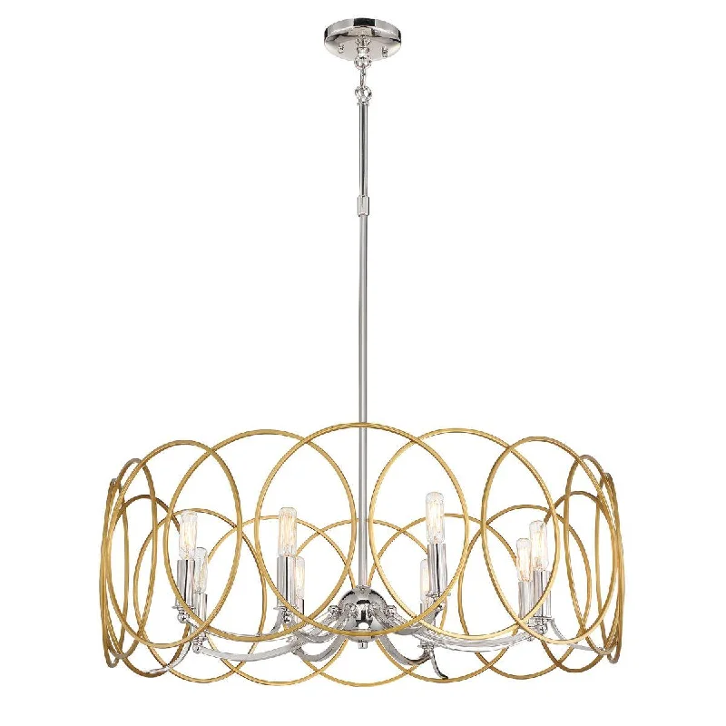Industrial Lighting with High CRI (Color Rendering Index) for True Color PerceptionChassell 32 in. 8 Lights Pendant Light Gold & Polished Nickel Finish Industrial Lighting with High CRI (Color Rendering Index) for True Color PerceptionChassell 32 in. 8 Lights Pendant Light Gold & Polished Nickel Finish