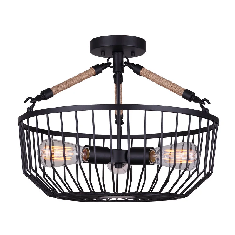 Track lighting for rental propertiesCanarm ISF1061A03BK Theo Matte Black and Braided Rope Semi Flush Mount Light Track lighting for rental propertiesCanarm ISF1061A03BK Theo Matte Black and Braided Rope Semi Flush Mount Light