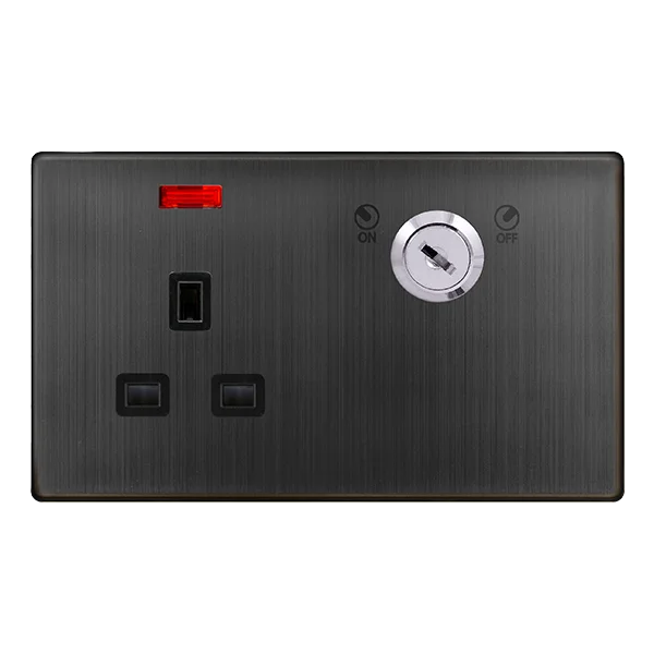 Industrial - style track lighting for loftsDefinity 13A 1 Gang Double Pole Key Lockable Socket With Neon - Matt Bronze Cover Plate - Black Insert Industrial - style track lighting for loftsDefinity 13A 1 Gang Double Pole Key Lockable Socket With Neon - Matt Bronze Cover Plate - Black Insert