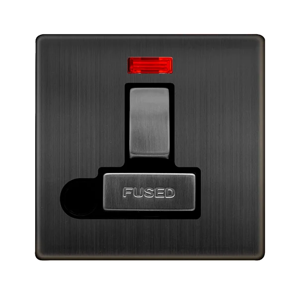 Track lighting with a minimalist track designDefinity 13A Ingot Switched Fused Connection Unit With Neon & Optional Flex Outlet - Matt Bronze Cover Plate - Black Insert