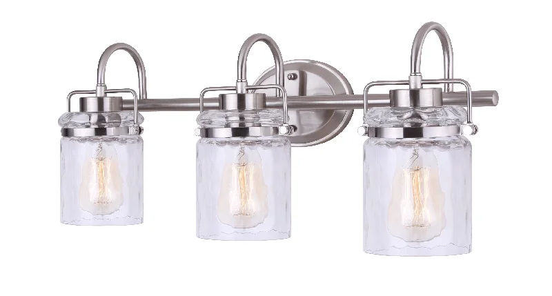 Track lighting with clear glass shadesCanarm IVL707A03BN Arden Three-Light Vanity Light in Brushed Nickel Track lighting with clear glass shadesCanarm IVL707A03BN Arden Three-Light Vanity Light in Brushed Nickel