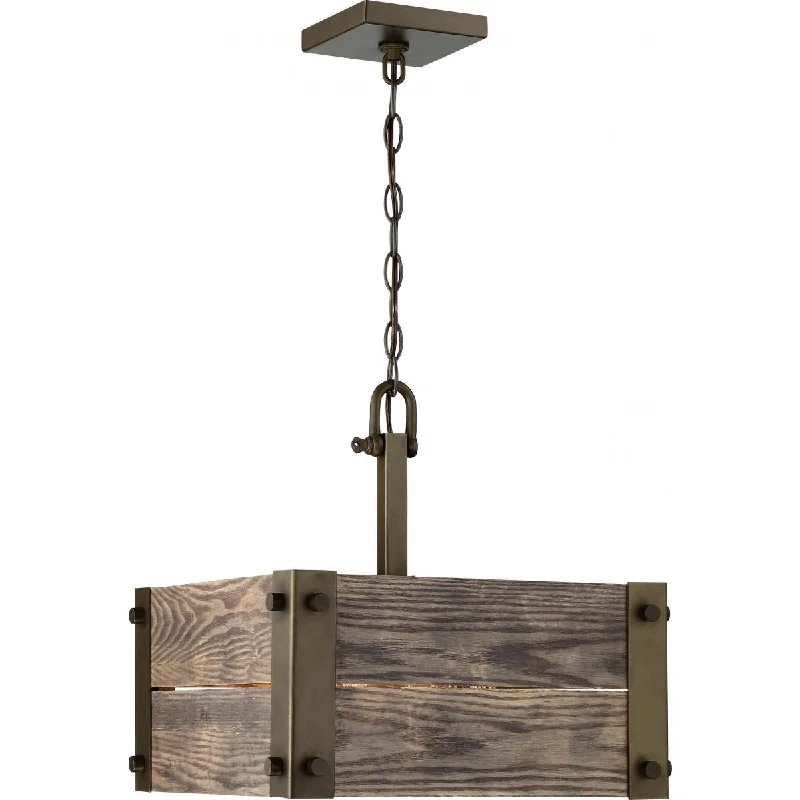 Low - voltage track lighting for safetyNuvo 60-6423 Winchester 4 Light Square Pendant with Aged Wood - Bronze Low - voltage track lighting for safetyNuvo 60-6423 Winchester 4 Light Square Pendant with Aged Wood - Bronze
