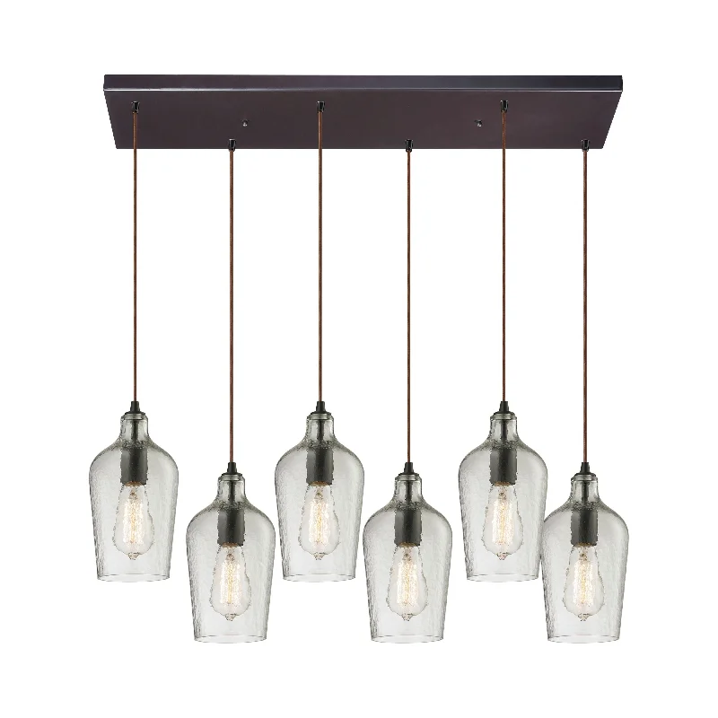 Track lighting with colored glass accentsHammered Glass 30" Wide 6-Light Pendant