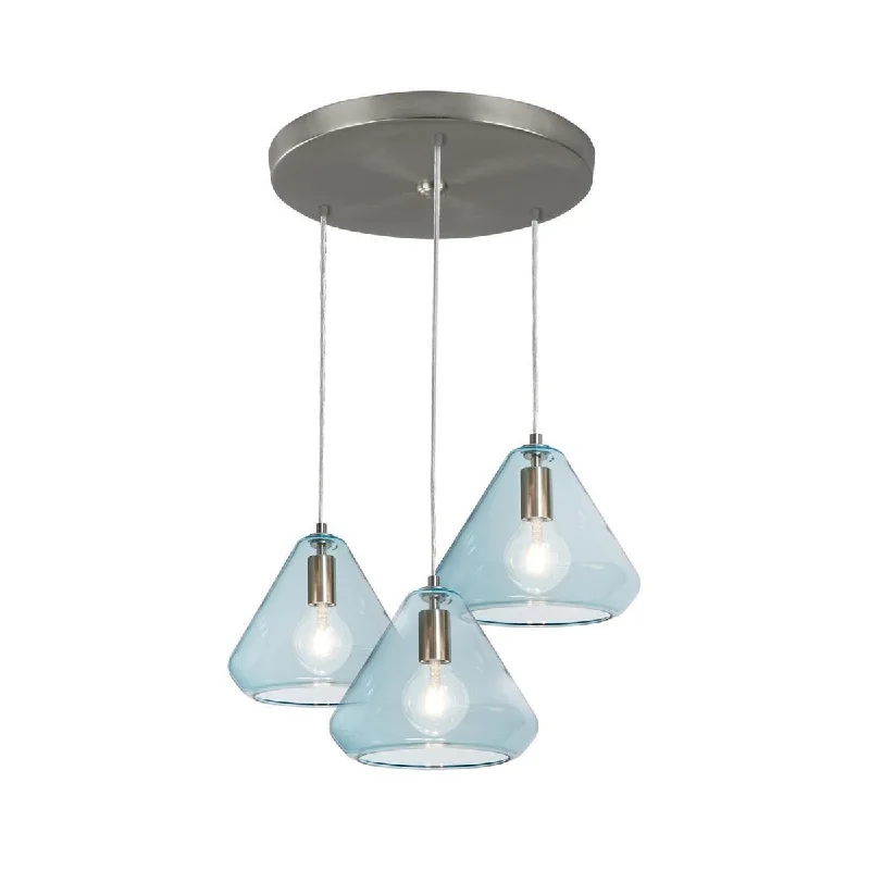 Industrial Lighting for Metal Fabrication ShopsArmitage 3 lights Pendant Light Satin Nickel finish with Aqua shade Industrial Lighting for Metal Fabrication ShopsArmitage 3 lights Pendant Light Satin Nickel finish with Aqua shade