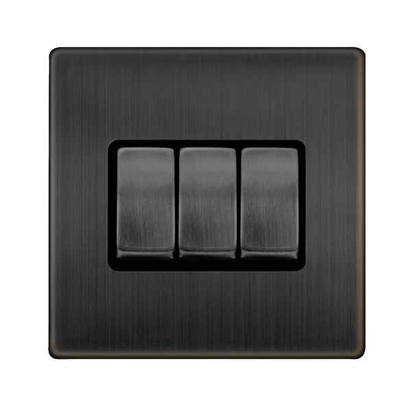 High - lumen track lighting for bright spacesDefinity 10Ax Ingot 3 Gang 2 Way Switch - Matt Bronze Cover Plate - Black Insert