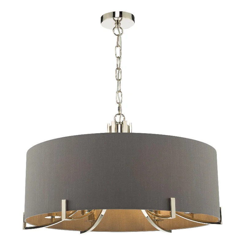 Track lighting for creating a focal pointCeiling lights for historic homes with period - appropriate styleVeyron 6 Light Hanging Shade Ceiling Lights - Polished Nickel & Grey Finish IP20 Track lighting for creating a focal pointCeiling lights for historic homes with period - appropriate styleVeyron 6 Light Hanging Shade Ceiling Lights - Polished Nickel & Grey Finish IP20