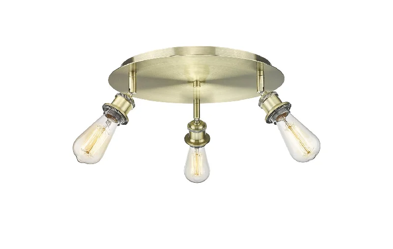 Industrial Ceiling - Mounted Lighting for Assembly PlantsDowntown Urban Three Light Flush Mount Industrial Ceiling - Mounted Lighting for Assembly PlantsDowntown Urban Three Light Flush Mount