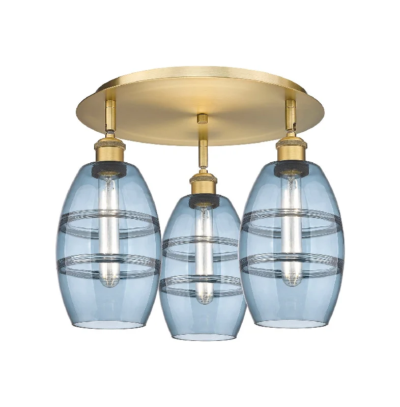 Industrial Area Lighting for Large Open SpacesDowntown Urban Three Light Flush Mount