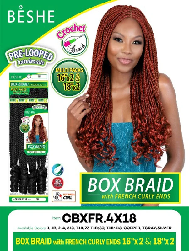 Beshe Pre-Looped Multi Pack Box Braid with French Curly Ends Crochet Braid - CBXFR.4X18