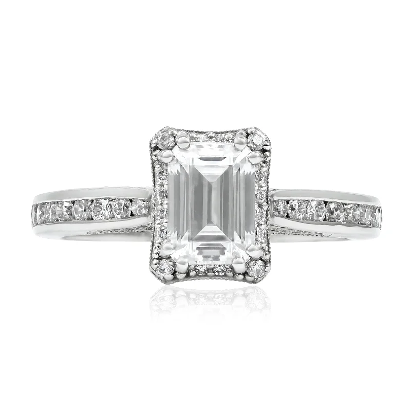 Platinum Tacori Dantela Engagement Ring MOUNTING FOR AN EMERALD-CUT DIAMOND WITH HALO 0.44CTW (SETTING ONLY)