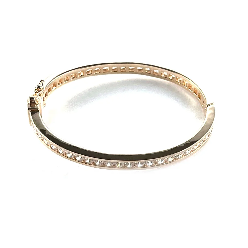 3mm CZ silver bangle with pink gold plating