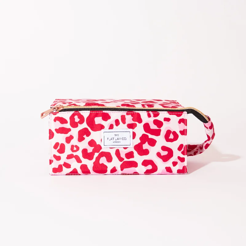 Flat Lay Makeup Box Bag - Pink Leopard Print