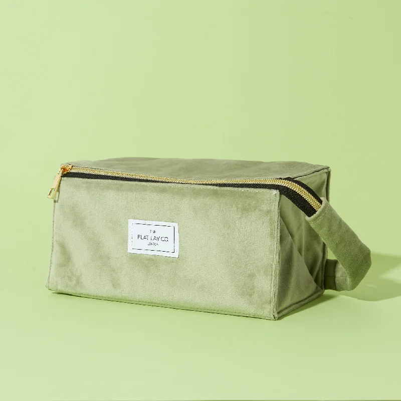 Flat Lay Makeup Box Bag - Sage Green Velvet