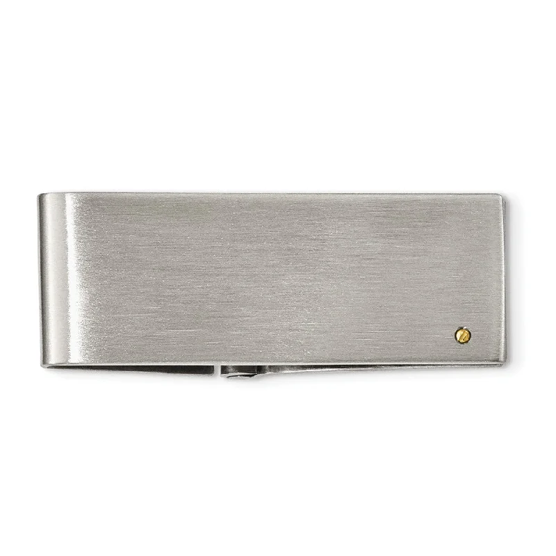 Brushed Stainless Steel and 14k Gold Plated Accent Hinged Money Clip