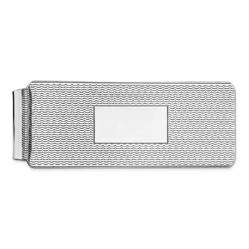 Rhodium Plated Sterling Silver Textured Fold Over Money Clip 19 x 51mm