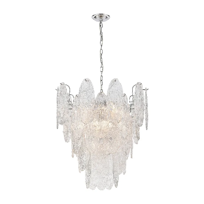 Chandeliers with Colored Glass for a Splash of ColorChandeliers with Colored Glass for a Splash of ColorFrozen Cascade 9-Light Chandelier in Polished Chrome with Clear Textured Glass ELK Lighting Chandeliers with Colored Glass for a Splash of ColorChandeliers with Colored Glass for a Splash of ColorFrozen Cascade 9-Light Chandelier in Polished Chrome with Clear Textured Glass ELK Lighting