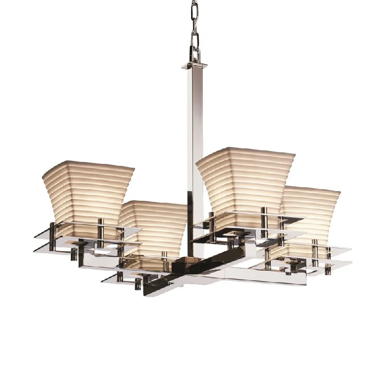 Art Deco Chandeliers for a Retro - Glam LookArt Deco Chandeliers for a Retro - Glam LookJustice Design Limoges Metropolis 4-light Polished Chrome Chandelier, Sawtooth Square Flared Shade Art Deco Chandeliers for a Retro - Glam LookArt Deco Chandeliers for a Retro - Glam LookJustice Design Limoges Metropolis 4-light Polished Chrome Chandelier, Sawtooth Square Flared Shade