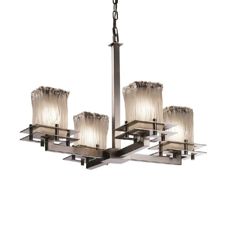 Victorian - Inspired Chandeliers with Ornate DetailsVictorian - Inspired Chandeliers with Ornate DetailsJustice Design Veneto Luce Metropolis 4-light Brushed Nickel Chandelier, White Frosted Square - Rippled Rim Shade Victorian - Inspired Chandeliers with Ornate DetailsVictorian - Inspired Chandeliers with Ornate DetailsJustice Design Veneto Luce Metropolis 4-light Brushed Nickel Chandelier, White Frosted Square - Rippled Rim Shade