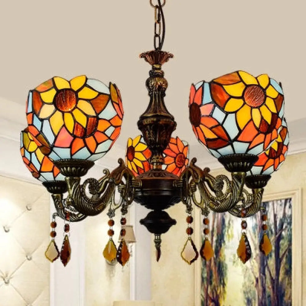 Mid - Century Modern Chandeliers for Vintage AppealMid - Century Modern Chandeliers for Vintage AppealSunflower Stained Glass Dome Chandelier with Crystal - 5 Head Hanging Light for Living Room Mid - Century Modern Chandeliers for Vintage AppealMid - Century Modern Chandeliers for Vintage AppealSunflower Stained Glass Dome Chandelier with Crystal - 5 Head Hanging Light for Living Room
