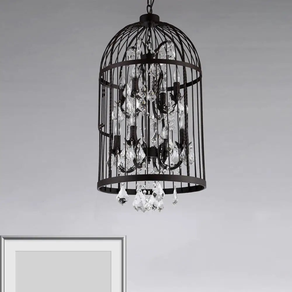 Chandeliers with Murano Glass for a High - End Artistic TouchChandeliers with Murano Glass for a High - End Artistic TouchVintage Industrial Black Metal Pendant Light with Crystal Deco - Multi Light Birdcage Hanging Design