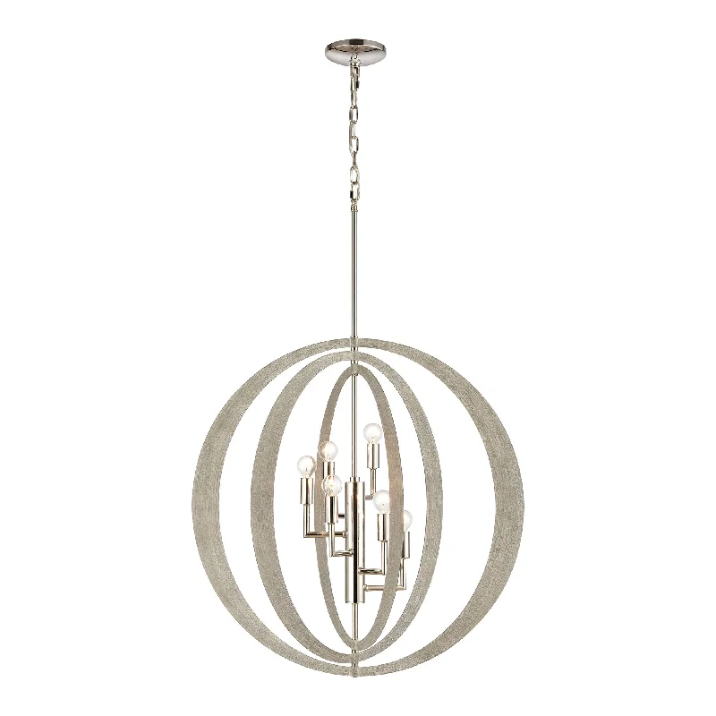 Mid - Century Modern Chandeliers for Vintage AppealMid - Century Modern Chandeliers for Vintage AppealRetro Rings 6-Light chandelier in Sandy Beechwood / Polished Nickel ELK Lighting
