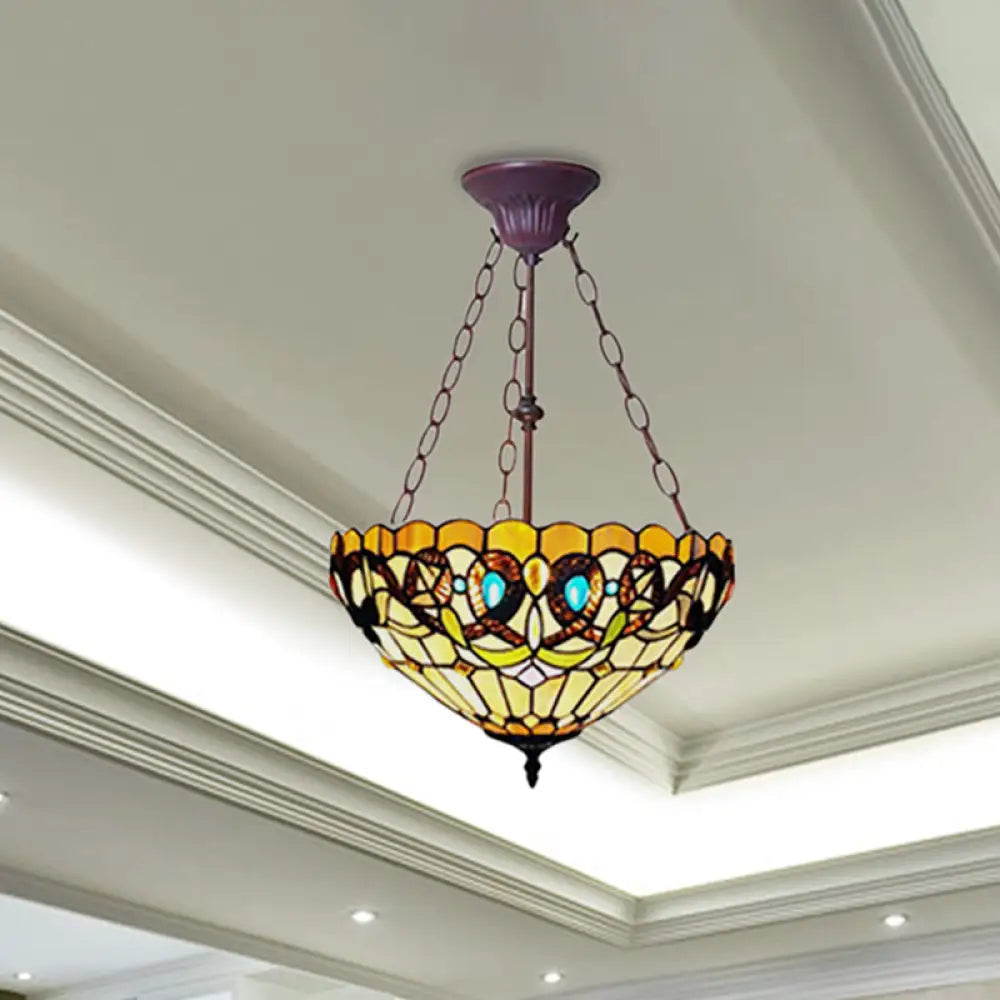 Ceiling - Mounted Chandeliers for Standard CeilingsCeiling - Mounted Chandeliers for Standard CeilingsInverted Tiffany Style Stained Glass Bedroom Chandelier in Yellow by Victoria Design